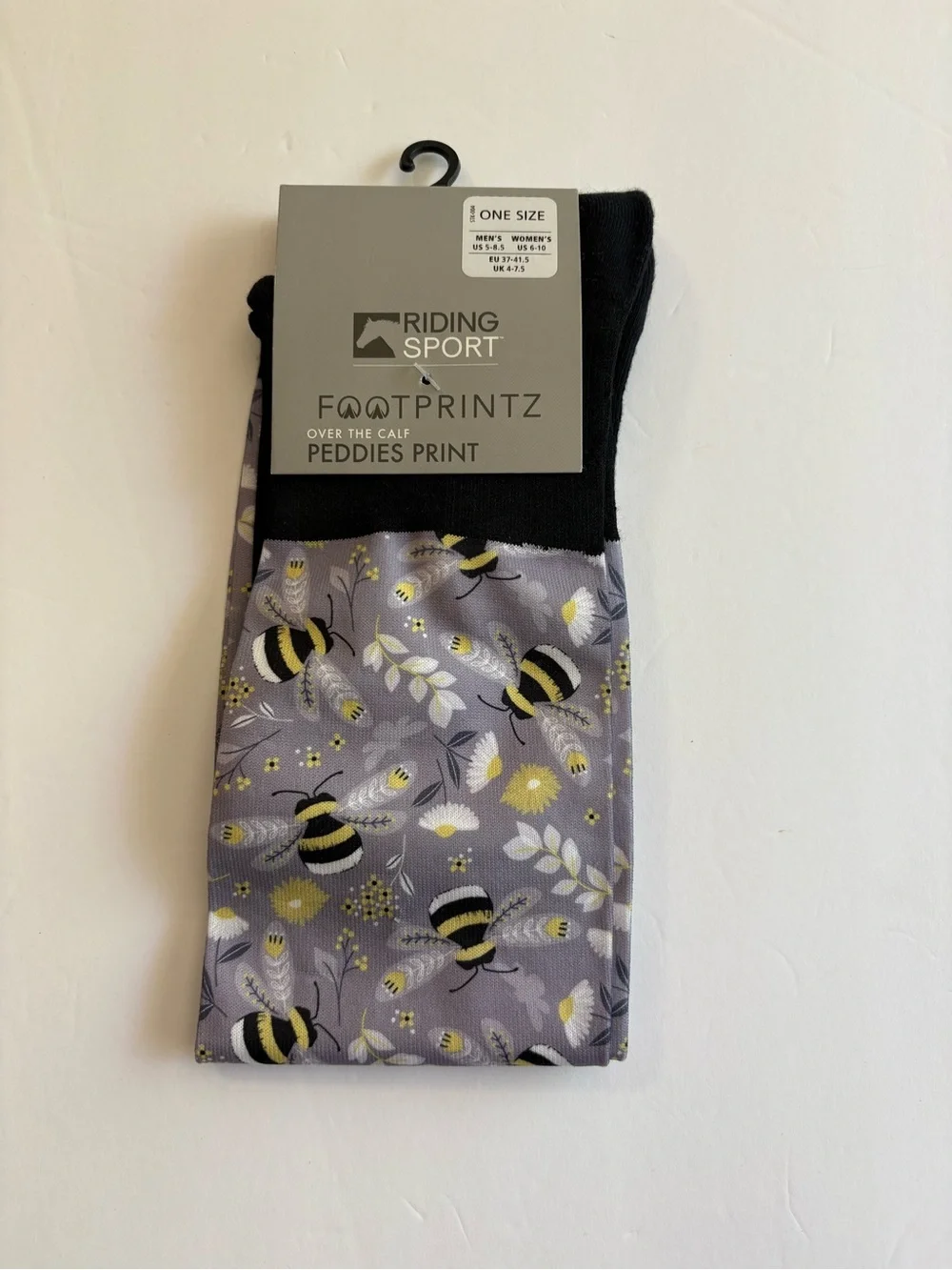 Riding Sport Bee Print Over-the-Calf Socks - Gray & Black